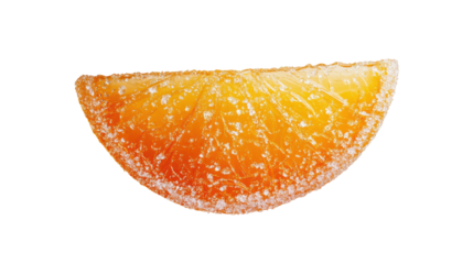 Vibrant orange candy slice with a sugary coating glistening in the light.