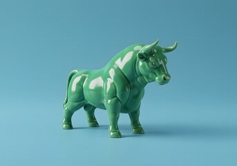 Fototapeta premium Green Bull Sculpture on a Vibrant Backdrop – Financial Growth and Market Optimism