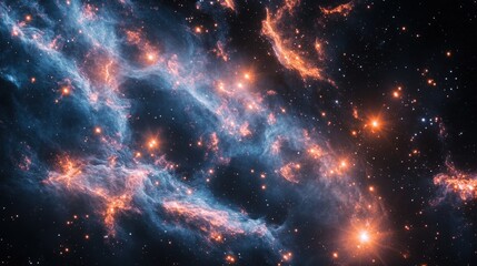 Fototapeta premium Vivid Cosmos: A Stunning Galaxy with Star Clusters and Colorful Nebulae Amidst the Vastness of Space