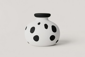 Whimsical, round vase with black polka dots