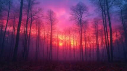 Fototapeta premium forest in dawn with a sky that is going from purple to blue