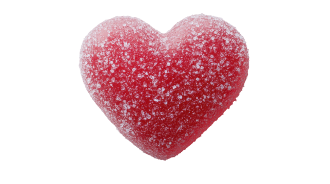 Sparkling red heart-shaped gummy candy, a sweet treat symbolizing love and affection.