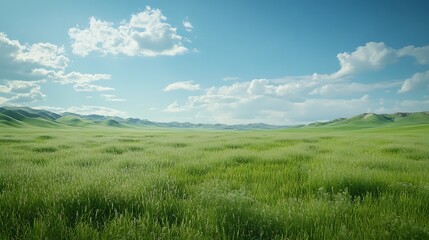 Obraz premium Expansive countryside with endless green meadows stretching into the horizon high resolution wallpaper