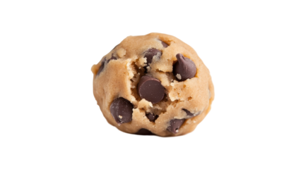 Delicious chocolate chip cookie dough ball, uncooked and ready for baking.