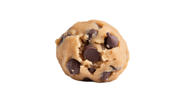 Delicious chocolate chip cookie dough ball, uncooked and ready for baking.