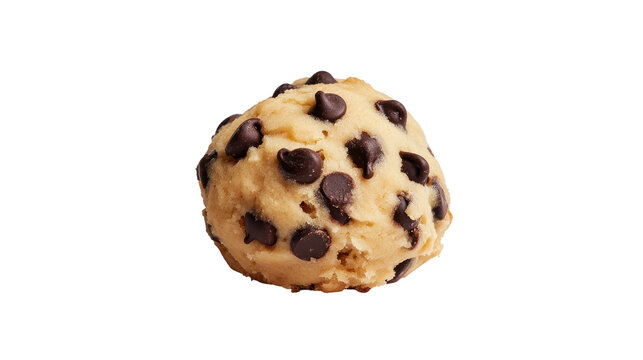 Delicious cookie dough ball with dark chocolate chips, perfect for baking or enjoying raw.