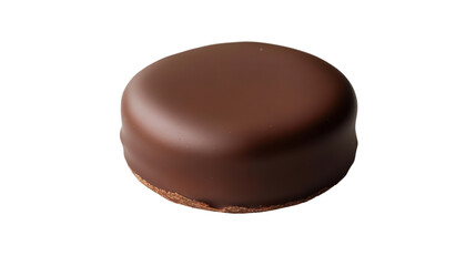 Delicious chocolate-covered dessert on a white background.