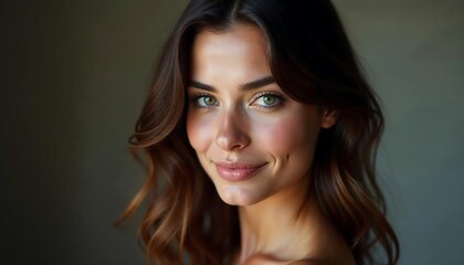 Obraz premium Smiling Woman Portrait Headshot with Brown Hair