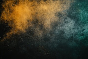 Fototapeta premium Abstract Gold and Teal Powder Explosion on Black Background