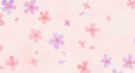 淡いピンク紫の花びら舞い散る春の穏やか背景