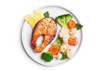 Grilled Salmon Steak and Steamed Vegetables