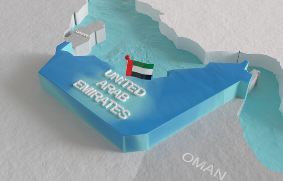 UAE 3D map and flag illustration