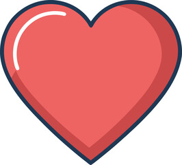 Glossy Red Heart Icon with Bold Outline, A glossy red heart icon with a bold outline, representing love, affection, and passion.
