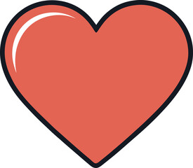 Glossy Coral Heart Icon with Black Outline, A glossy coral-colored heart icon with a bold black outline, symbolizing love, affection, and passion.
