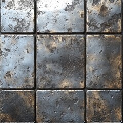 Weathered metal tiles creating a textured