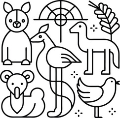 Cute Geometric Animal Designs for Kids – Simple Line Art for Coloring