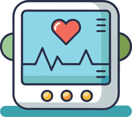 Illustration of Heartbeat Monitor with Heart Icon, An illustration of a heartbeat monitor displaying a heart icon and a heartbeat line, symbolizing health and medical care.  
