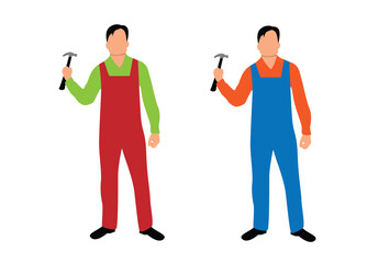 Worker in Robe with a Hammer on White. People, industrial and repair work and activities vector art