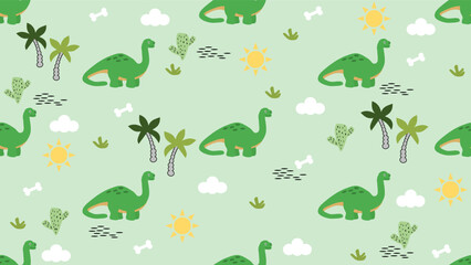 Dinosaurs seamless pattern background. Cute Dinosaurs illustration pattern. Cartoon Dinosaurs background. Perfect for fashion clothes, shirt, fabrics, textiles, wallpaper, decor, print, packaging.