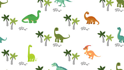 Dinosaurs seamless pattern background. Cute Dinosaurs illustration pattern. Cartoon Dinosaurs background. Perfect for fashion clothes, shirt, fabrics, textiles, wallpaper, decor, print, packaging.