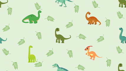 Dinosaurs seamless pattern background. Cute Dinosaurs illustration pattern. Cartoon Dinosaurs background. Perfect for fashion clothes, shirt, fabrics, textiles, wallpaper, decor, print, packaging.