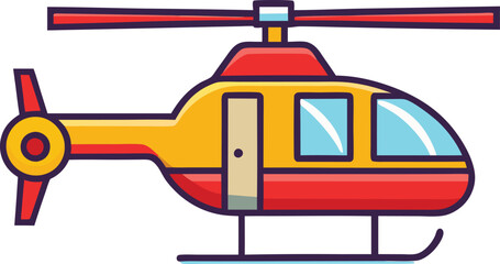 Illustration of Yellow and Red Helicopter with Door, An illustrated yellow and red helicopter with a door, featuring clear windows and a vibrant, simple design.  
