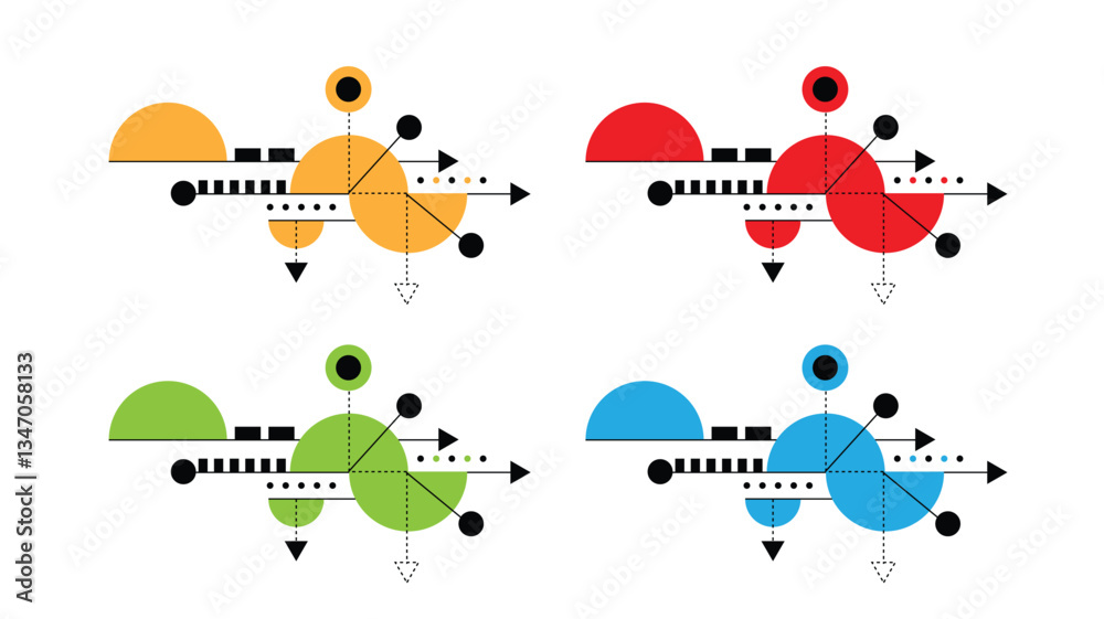 Poster Circle and Semi Circle Colorful Hi Tech Line Art Design Element. Graphic elements and resources concept vector art