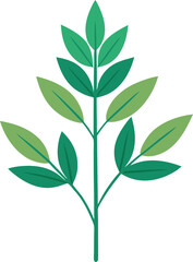 Stylized Green Plant with Leaves Illustration, A modern, minimalist illustration of a green plant stem with multiple leaves, symbolizing nature, growth, and vitality.
