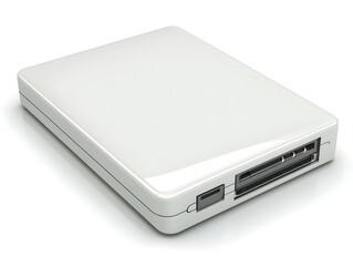 Fototapeta premium Compact and Modern Slim External Hard Drive on White Background for Digital Data Storage Solution