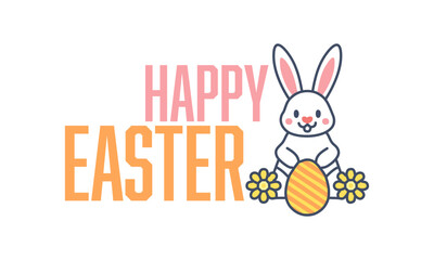 Happy Easter Clipart with Pastel Eggs and Flowers. Spring Holiday Design