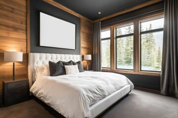 Obraz premium Luxurious and modern bedroom interior featuring bed and artwork