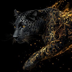 Majestic Black Leopard with Golden Ornate Design