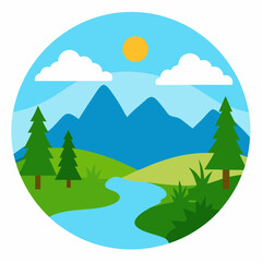  a natural view landscape with trees and mountains