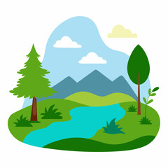 Obraz premium a natural view landscape with trees and mountains