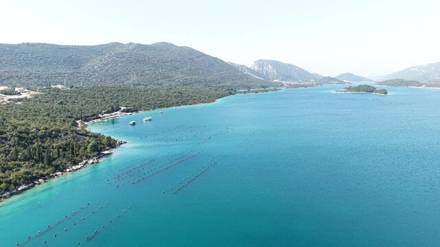 Aerial panoramic view of a Ston bay between continental Croatia and the Pelje&scaron;ac Peninsula in the Dalmatia Region