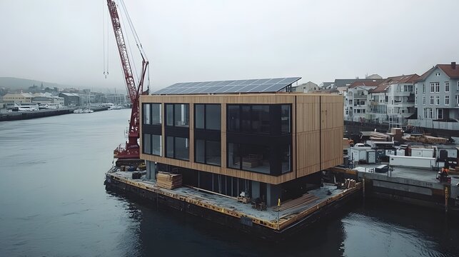 Modular Eco Friendly Prefabricated Homes with Smart Renewable Energy Systems at Construction Site