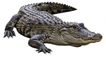 Fototapeta premium A crocodile and alligator in the water at the zoo, showcasing their teeth and dangerous predator nature in a wild and isolated environment
