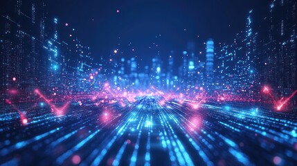 Futuristic city data stream, night