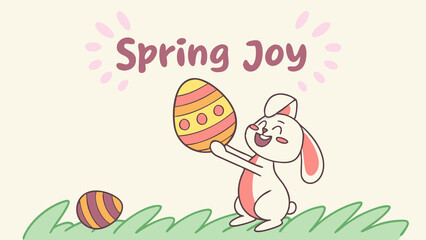 Fototapeta premium Cartoon bunny with easter eggs vector illustration for spring holiday season design