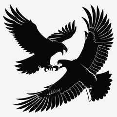 Two eagles locked in mid-air combat image silhouette design vector art and illustration
