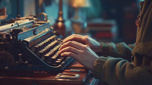 Hands typing on a vintage typewriter for International Literacy Day - Powered by Adobe