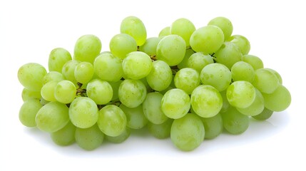 Fresh Green Grapes Piled Together on a White Background with Natural Lighting