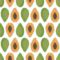 Vector seamless pattern with papayas on white background