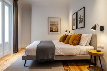 A modern and stylish bedroom with nice interior decorations