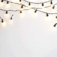 Warm White String Lights on White Background Festive Holiday Decor Party Lights Bulbs