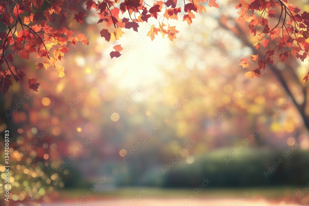 Poster vibrant autumn leaves create a warm atmosphere in a tranquil park setting during golden hour