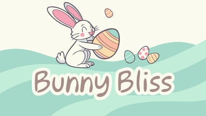 Fototapeta premium Celebrate spring easter bunny with decorated eggs and pastel colors illustration