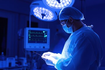 side view of a surgeon holding a surgery instrument