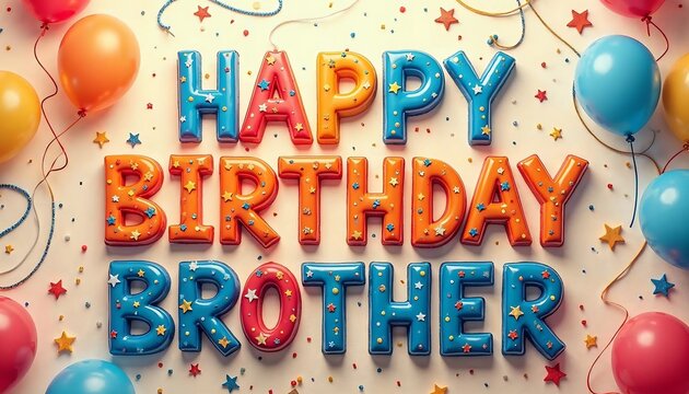 Happy Birthday Brother Colorful Balloons and Sprinkles Greeting