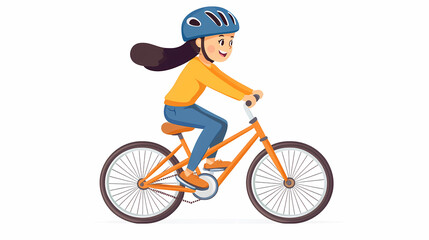 Obraz premium Girl Cycling Adventure: A young girl in a helmet enjoys a bike ride, embodying freedom, adventure, and the joy of outdoor activities.